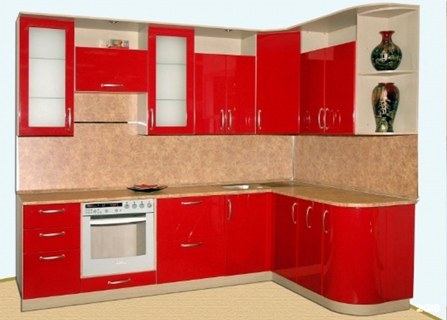 Кухонный гарнитур угловой красный